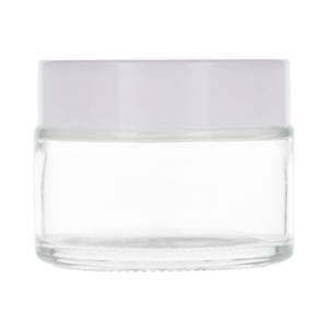 Słoik szklany bezbarwny 50 ml, Nakrętka ABS biała, Przekładka PP biała