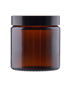 Słoik szklany brązowy 120 ml, Nakrętka UREA czarna.