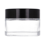 Clear glass jar 30 ml, Black ABS lid, White PP liner