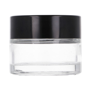 Clear glass jar 15 ml, Black ABS lid, White PP liner