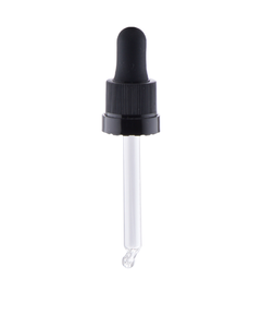 Pipette DIN 18 glass tube 77 mm, black suction cup and nut with warranty ring