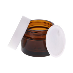 Słoik szklany brązowy 50 ml, Nakrętka ABS biała, Przekładka PP biała