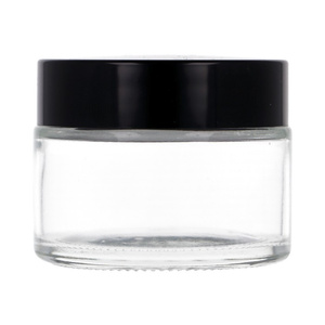 Clear glass jar 50 ml, Black ABS lid, White PP liner