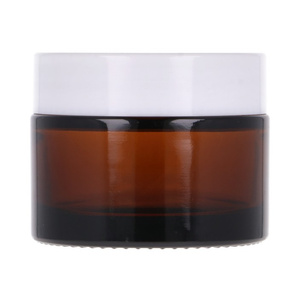 Słoik szklany brązowy 50 ml, Nakrętka ABS biała, Przekładka PP biała