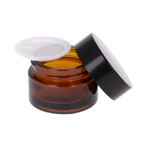 Amber glass jar 15 ml, Black ABS lid, White PP liner