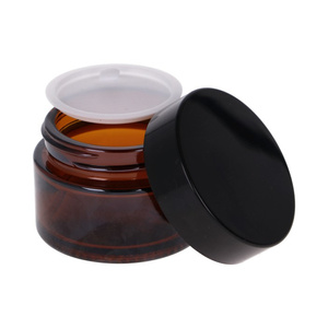 Słoik szklany brązowy 30 ml, Nakrętka czarna, Przekładka biała 