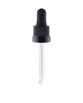 Dropper DIN 18 77 mm clear glass pipette, black bulb and tamper-evident cap