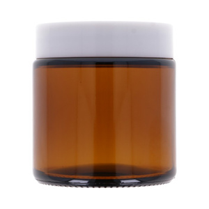 Glass jar brown 100 ml, ABS cap white, PP overlay white