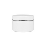 Jar 50 ml white PP, Lid white PP with silver HS ring, white liner PE