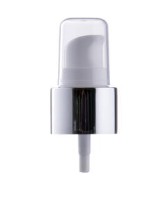 Pompka biała PP, 24/410 aluminiowy srebrny kołnierz, nasadka bezbarwna PP, rurka200 mm