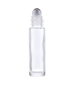 Roll on 10 ml clear glass, metal silver ball, black PP cap
