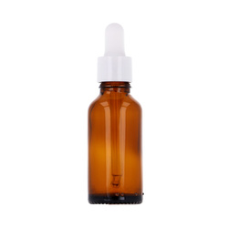 Butelka szklana brązowa 30 ml, Pipeta szklana z białą nakrętką