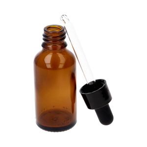 Butelka szklana brązowa 30 ml, Pipeta szklana z czarną nakrętką